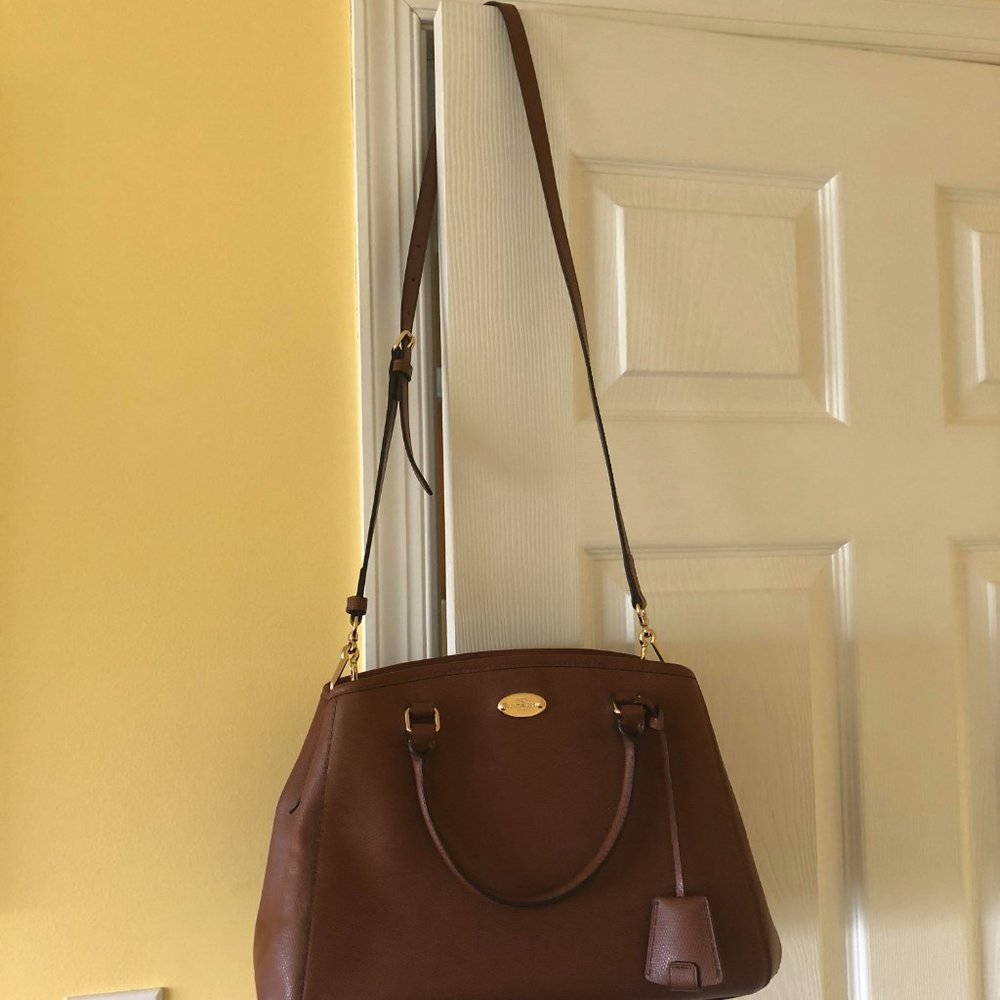 Coach Saffiano Satchel,Brown with detachable strap